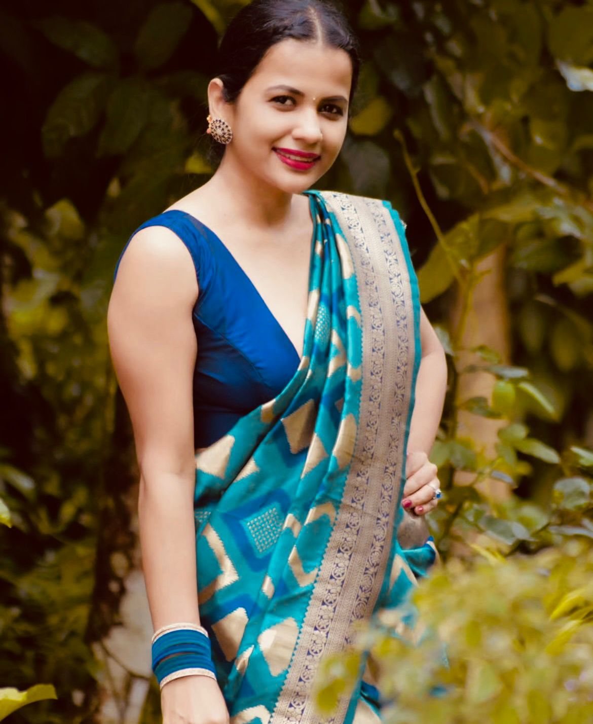 Lila CyanBlue Soft Silk Saree