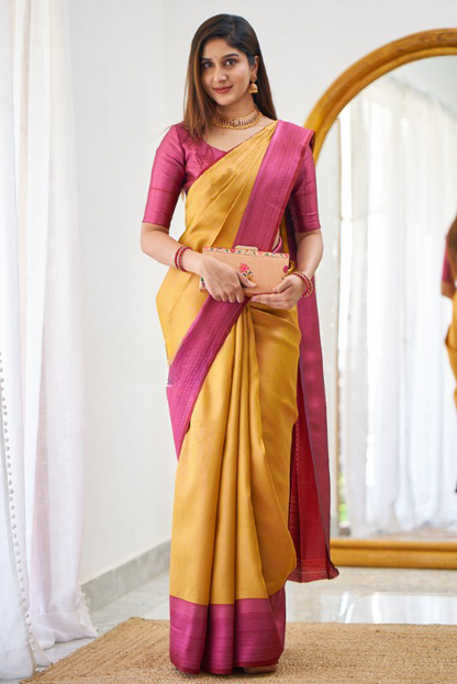 Kali Yellow Soft Silk Saree