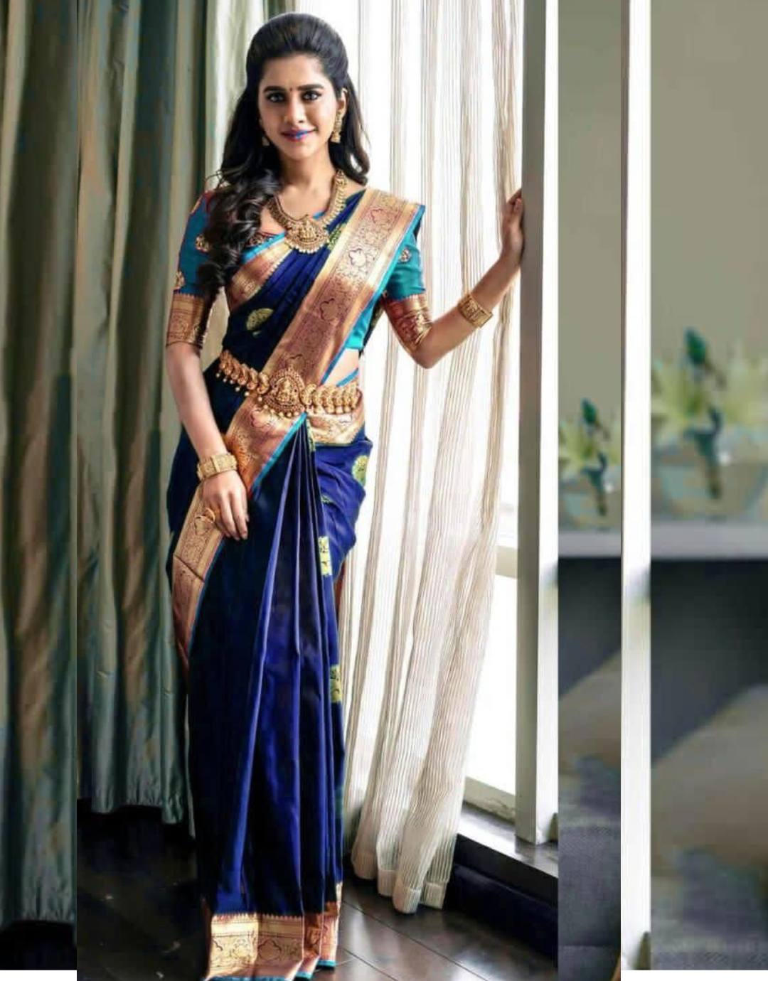 Aarvi Dark Blue Kanchipuram Silk Saree