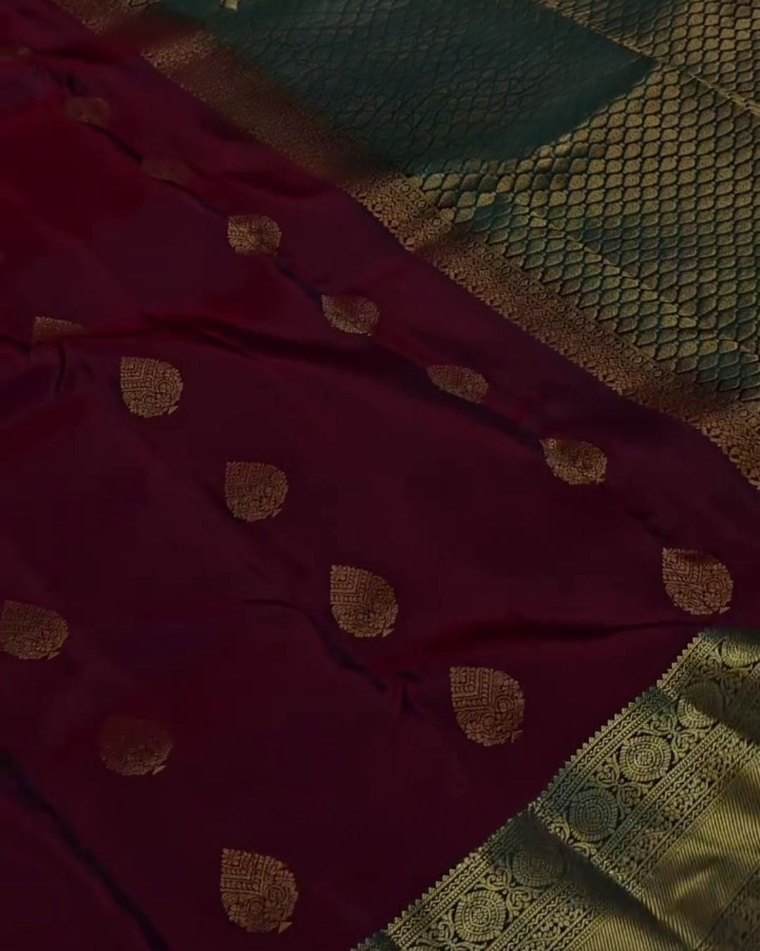 Mahima - Wine Kanchipuram Silk Saree with Rama Zari Border
