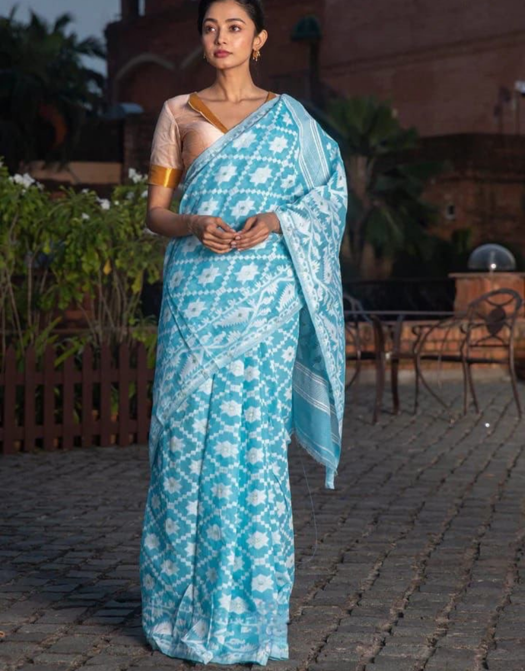 Reena Sky Blue Linen cotton Saree