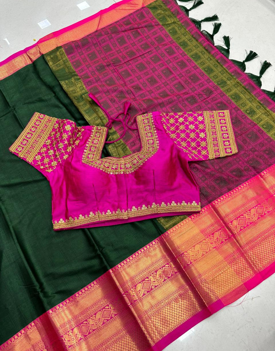 Aarya Dark Green Cotton Silk Saree