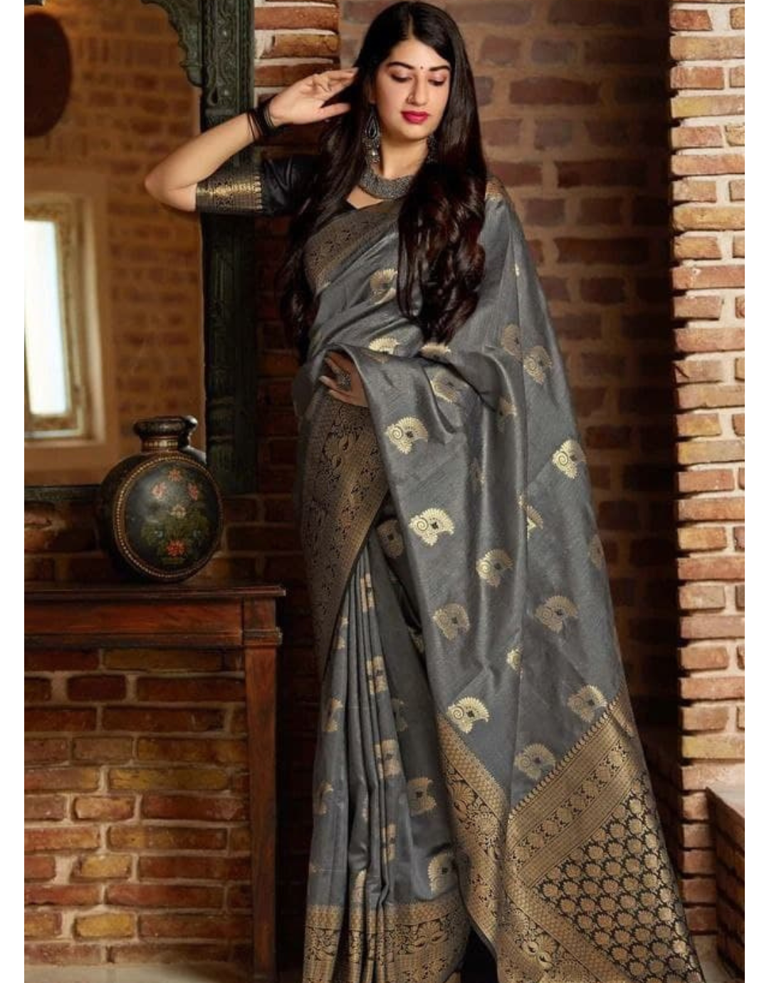 Urvika Grey Banarasi Saree