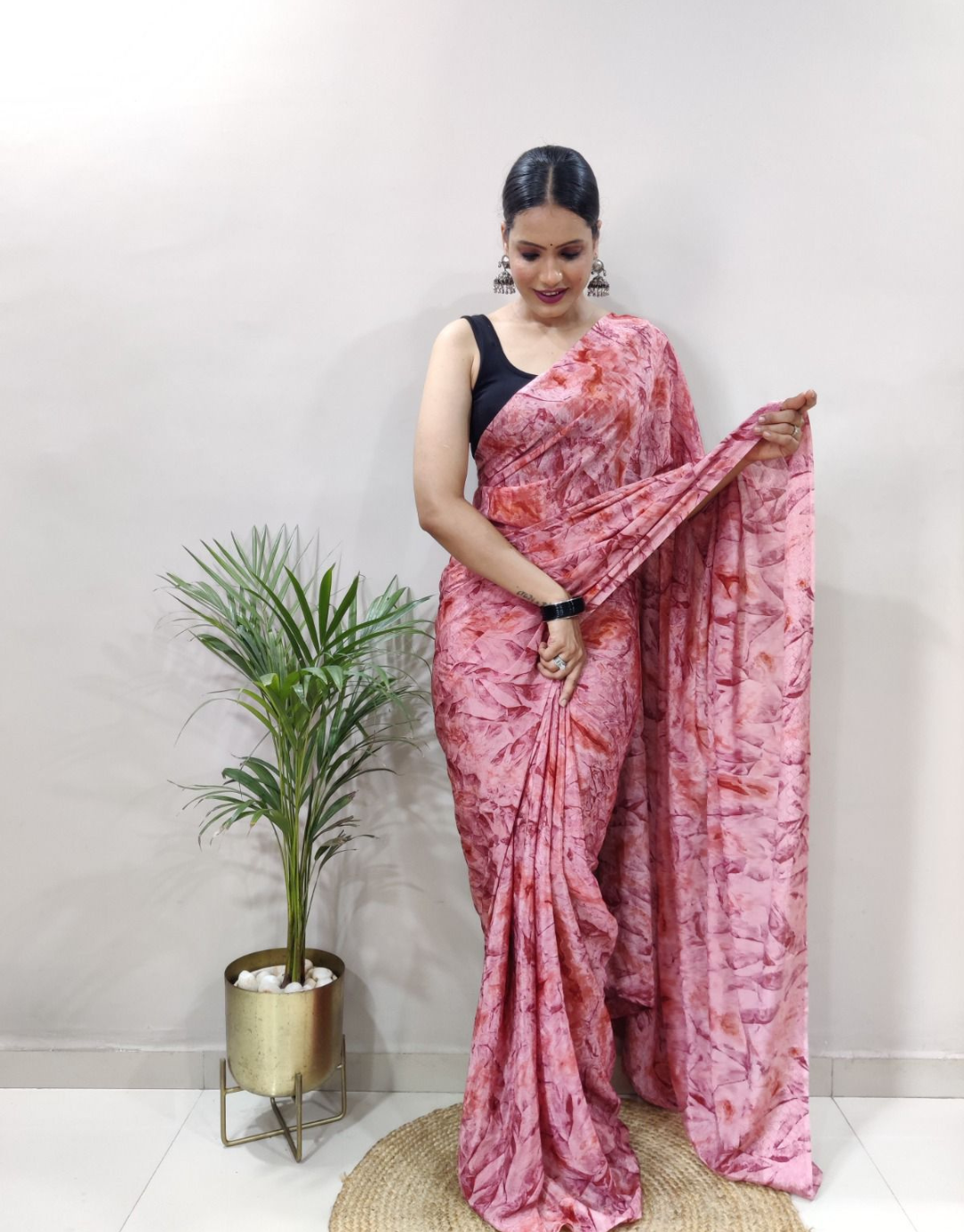 Divya Red Chiffon Silk Ready To Wear Saree