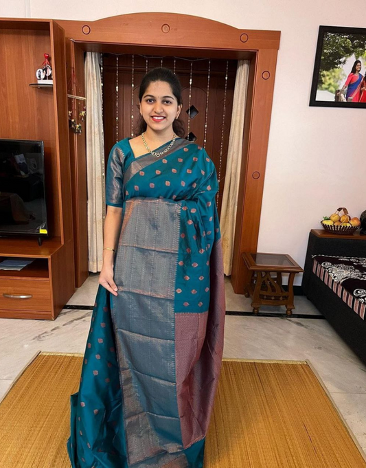 Honey Teal Blue Banarasi Saree