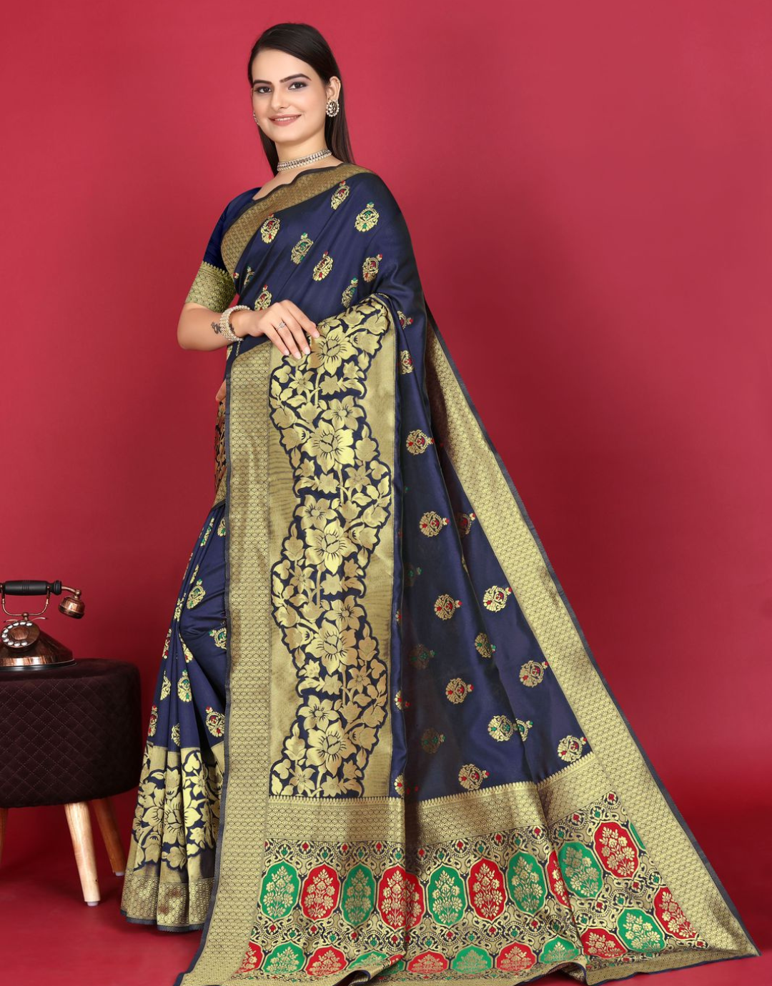 Sneha Navy Blue Banarasi Saree