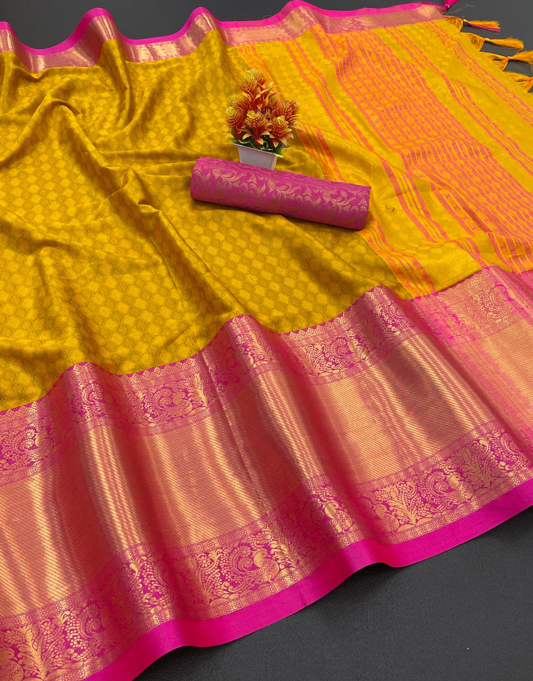 Suman Mustard Yellow Cotton Silk Saree