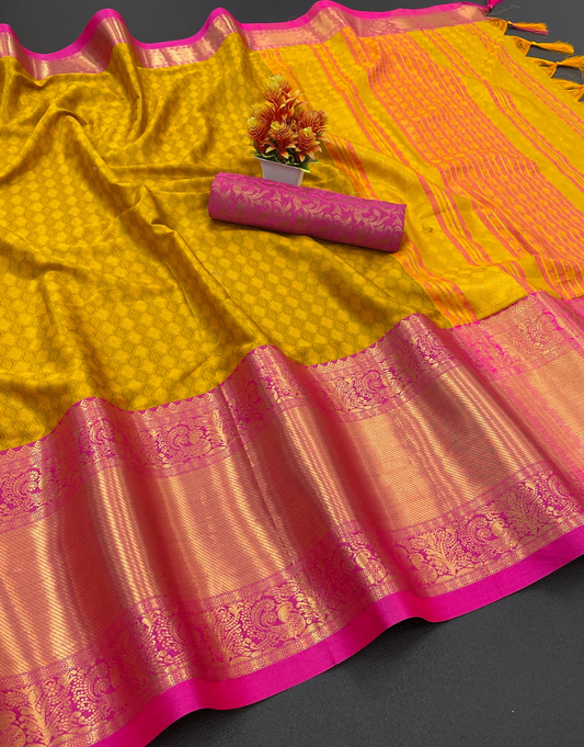 Suman Mustard Yellow Cotton Silk Saree