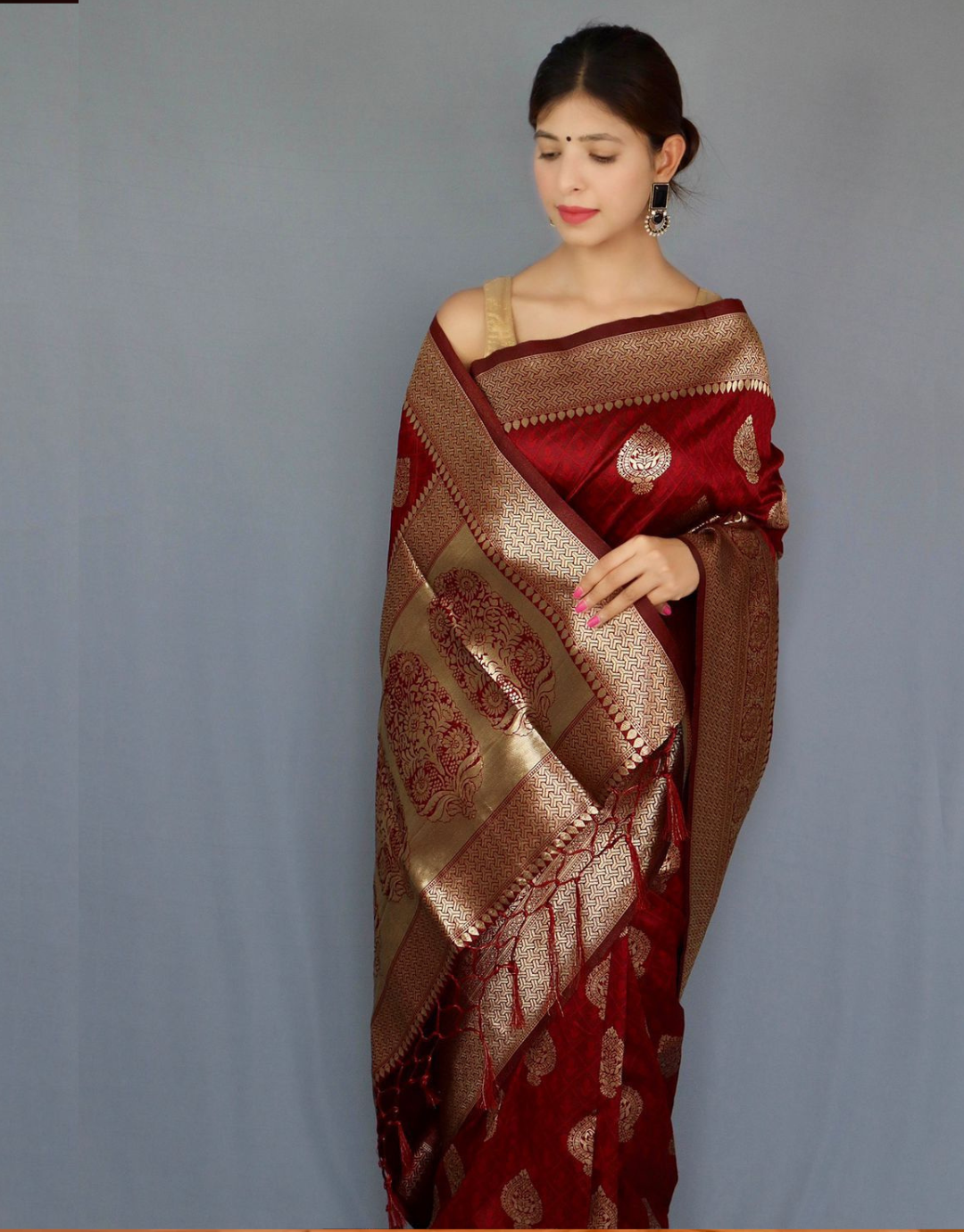 Binal Maroon Banarasi Silk Saree