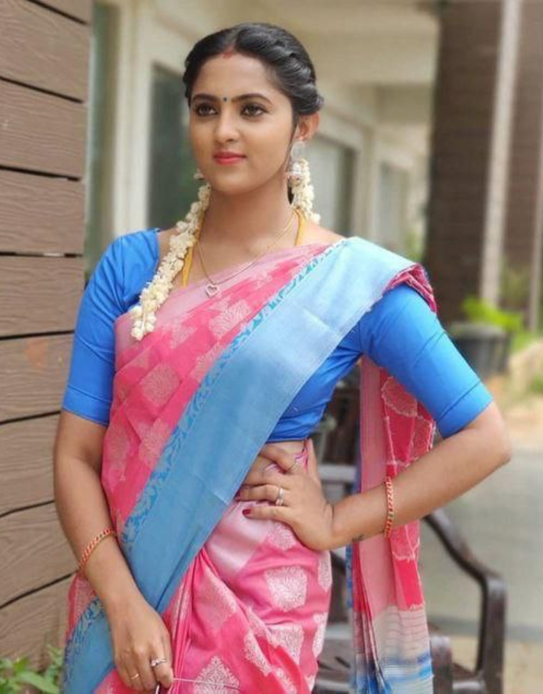 Nitya Pink-Sky Banarasi Silk Saree