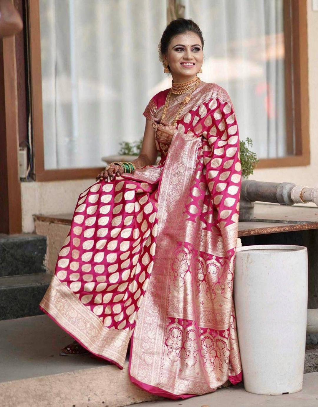 Priyashi Deep Pink Banarasi Saree