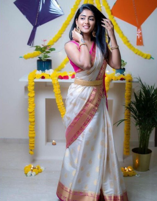 Kinjal White Banarasi Saree