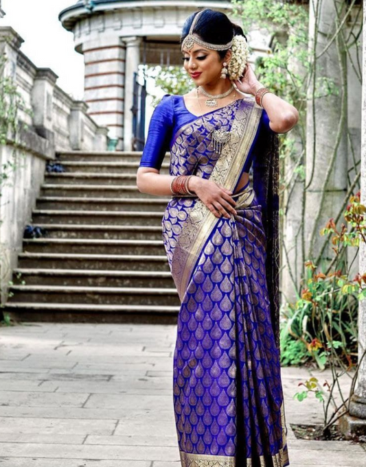 Usha Royal Blue Kanchipuram Saree