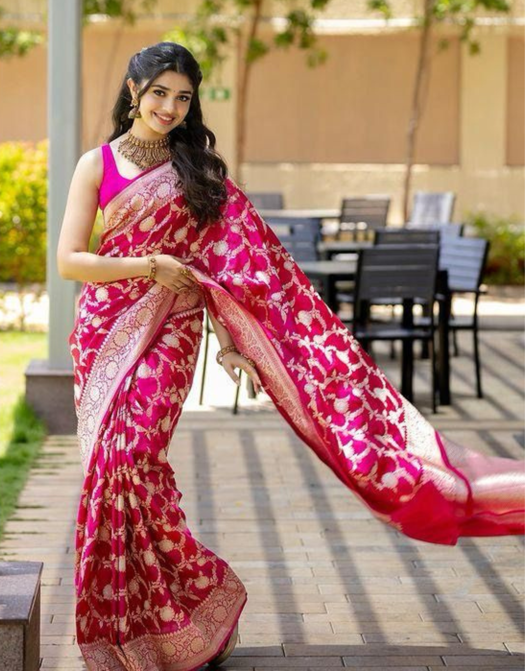 Rukshmani Pink Banarasi Silk Saree