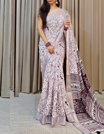 Reeva Dusty Grey Linen Cotton Saree With Adorable Blouse Piece