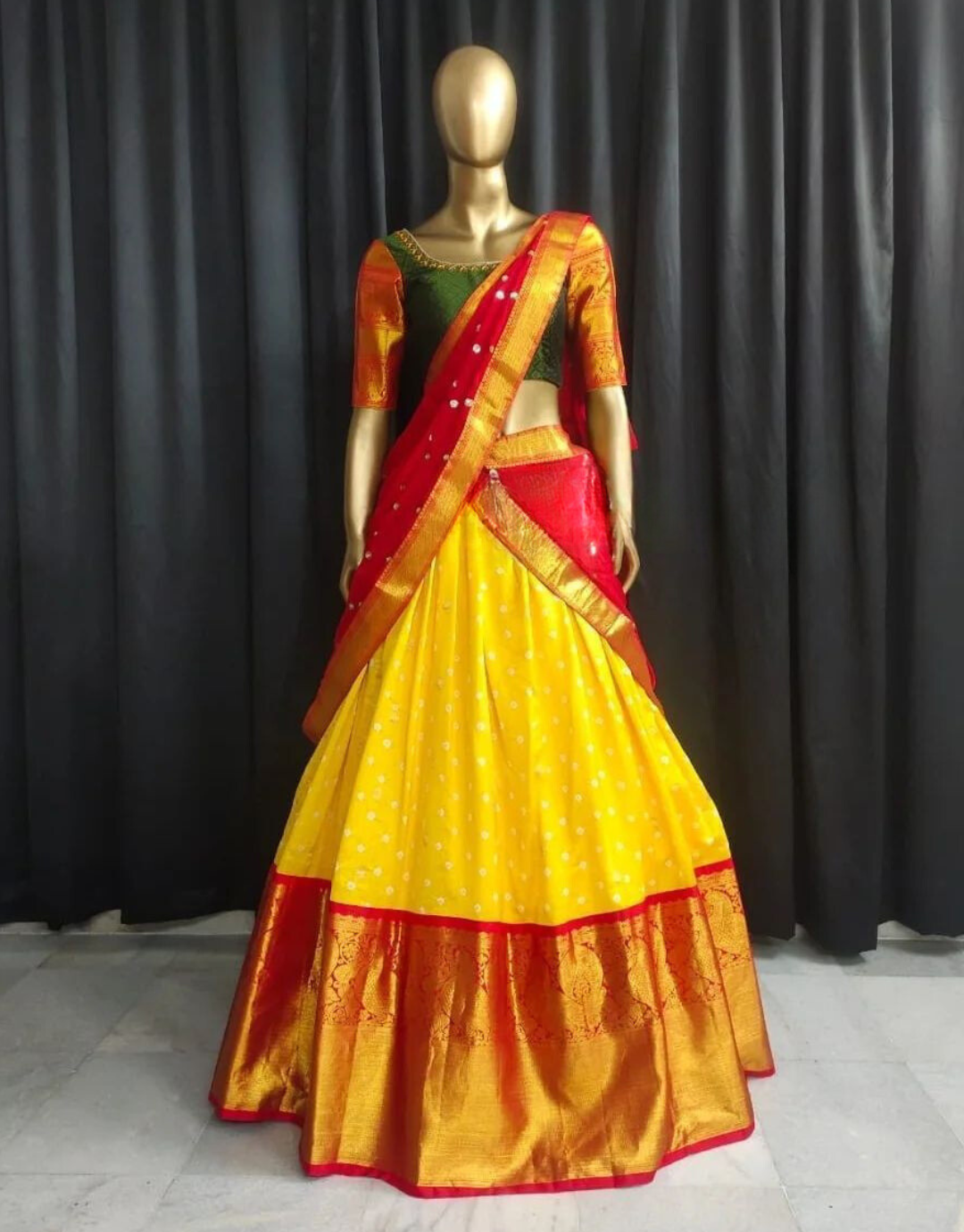 Kalpana Yellow Kanchipuram Lehenga Choli