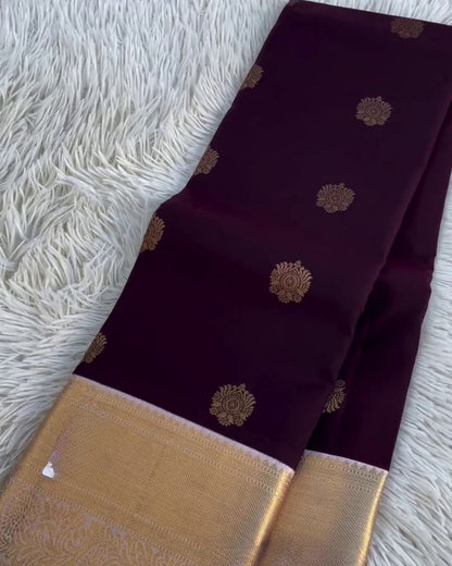 Rashi - Wine Silk Saree with Gold Zari Butta Border