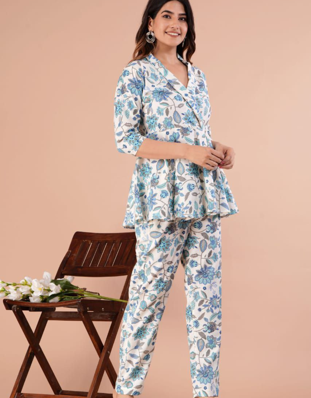 Margie Blue Cotton Digital Printed Co-Ord Set