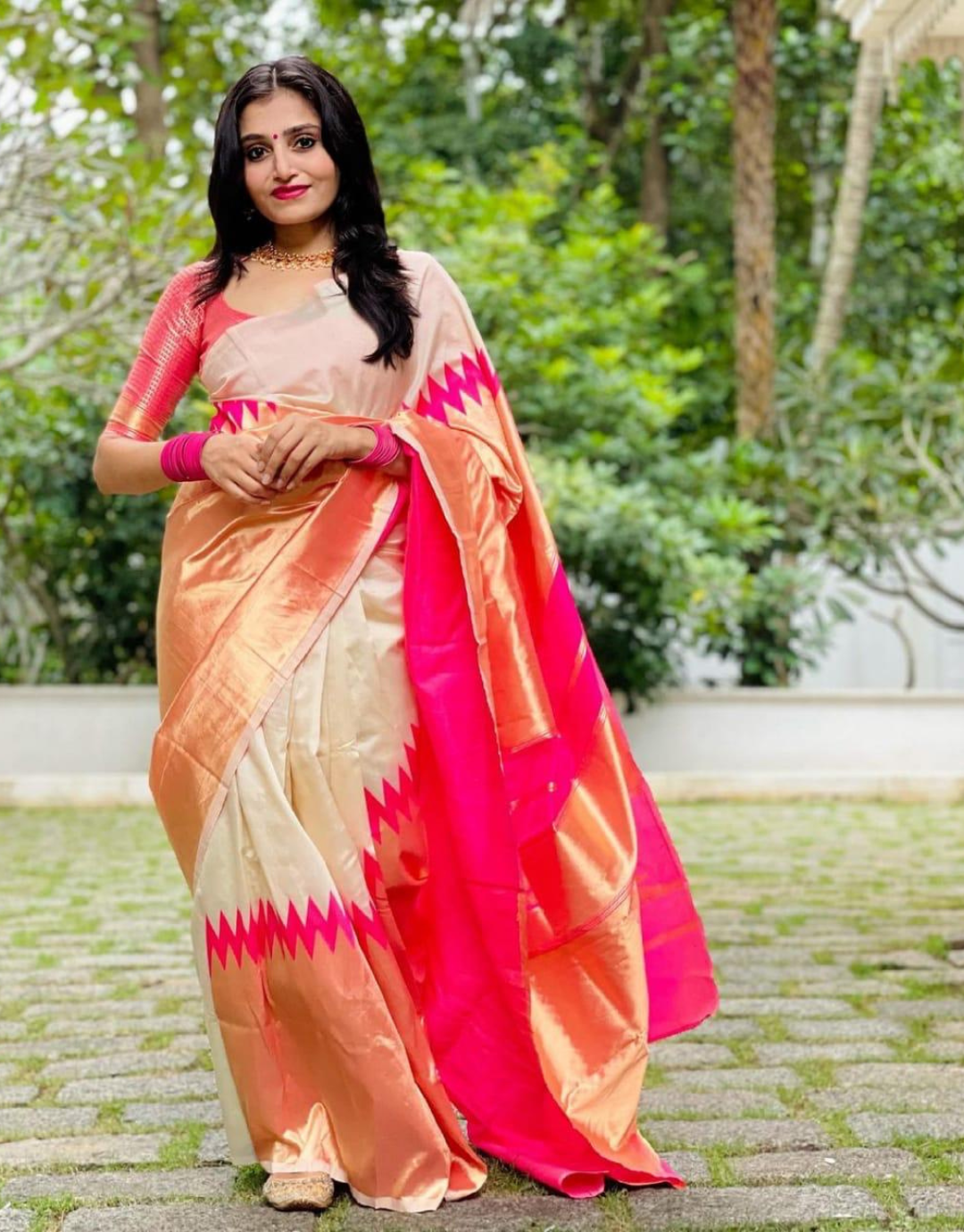 Monika Off White Kanchipuram Saree