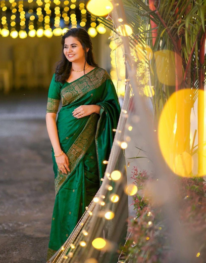 Avni Dark Green Banarasi Saree