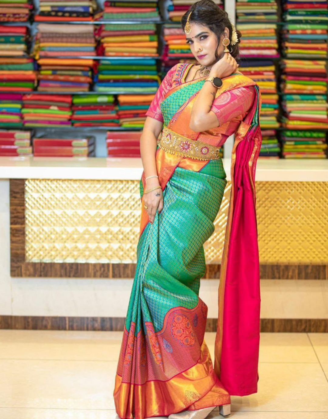 Vidhaya Green Kanchipuram Saree