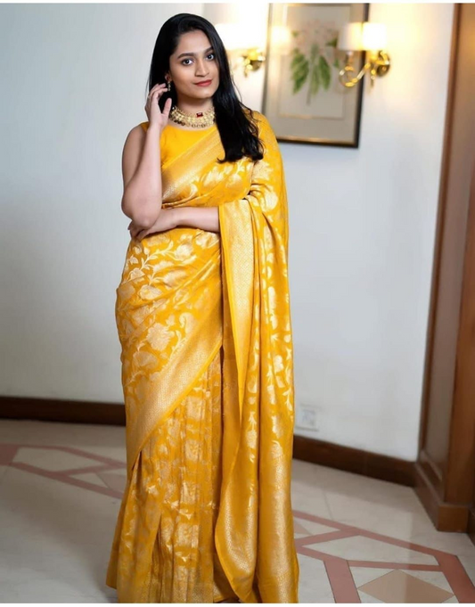 Grisha Yellow Litchi Silk Saree