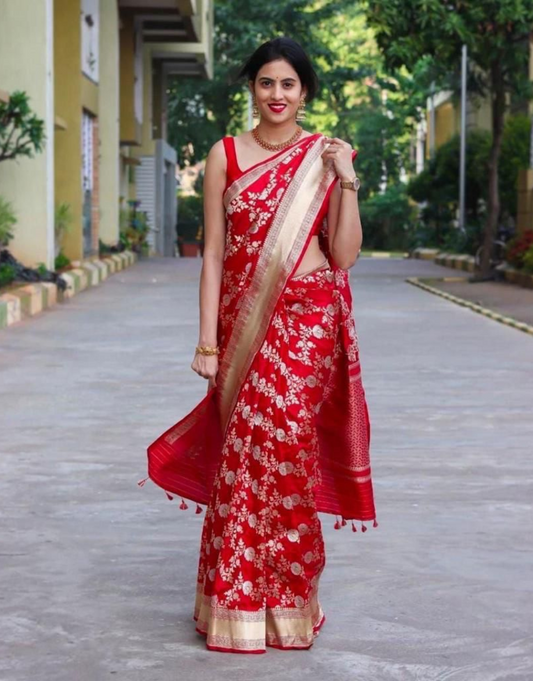 Ahaana Red Lichi Silk Saree