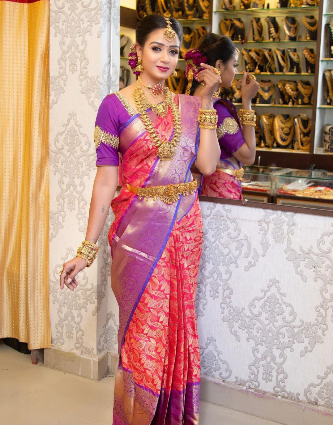 Anupmaa Deep Pink Kanchipuram Saree