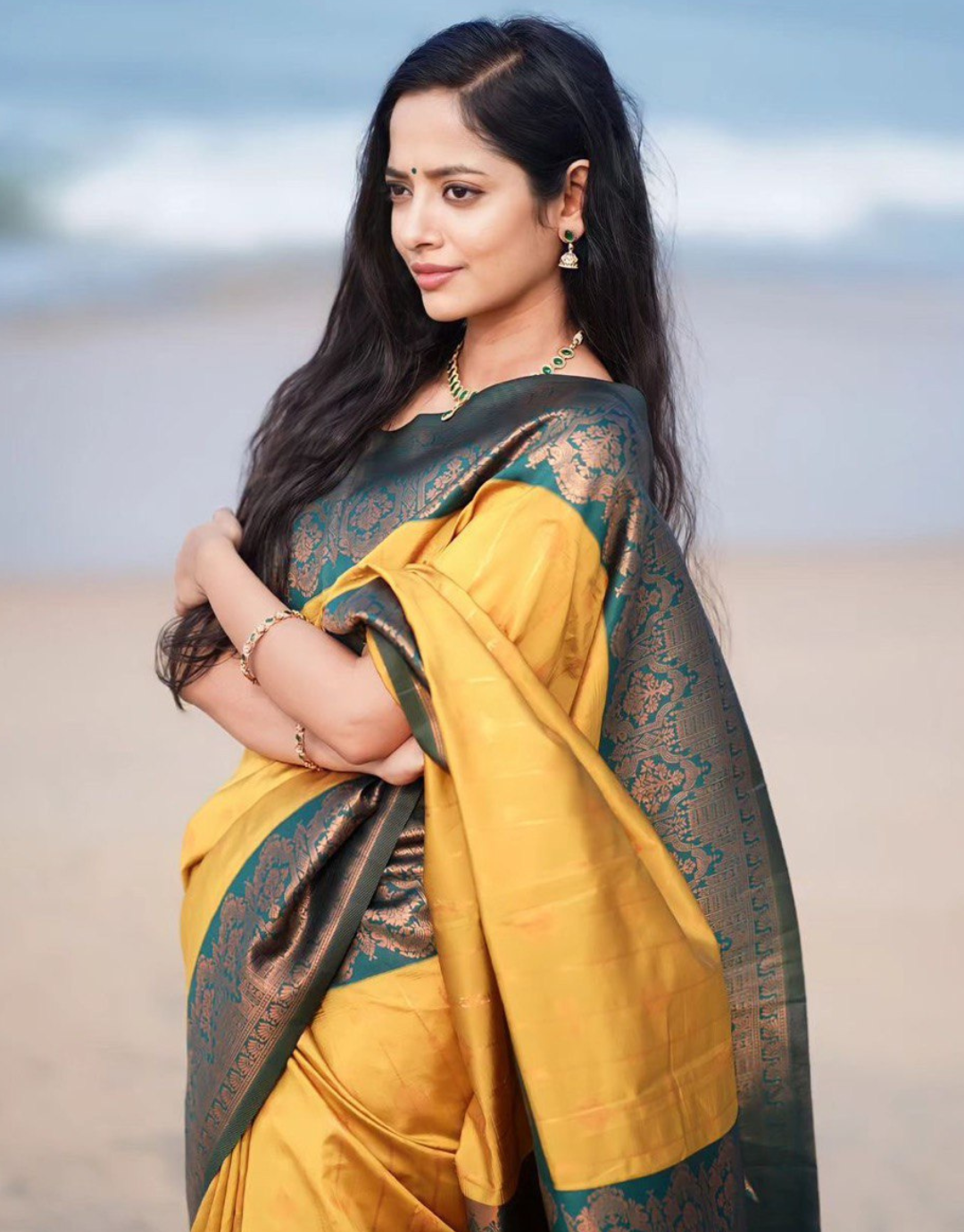 Yana Yellow Litchi Silk Saree