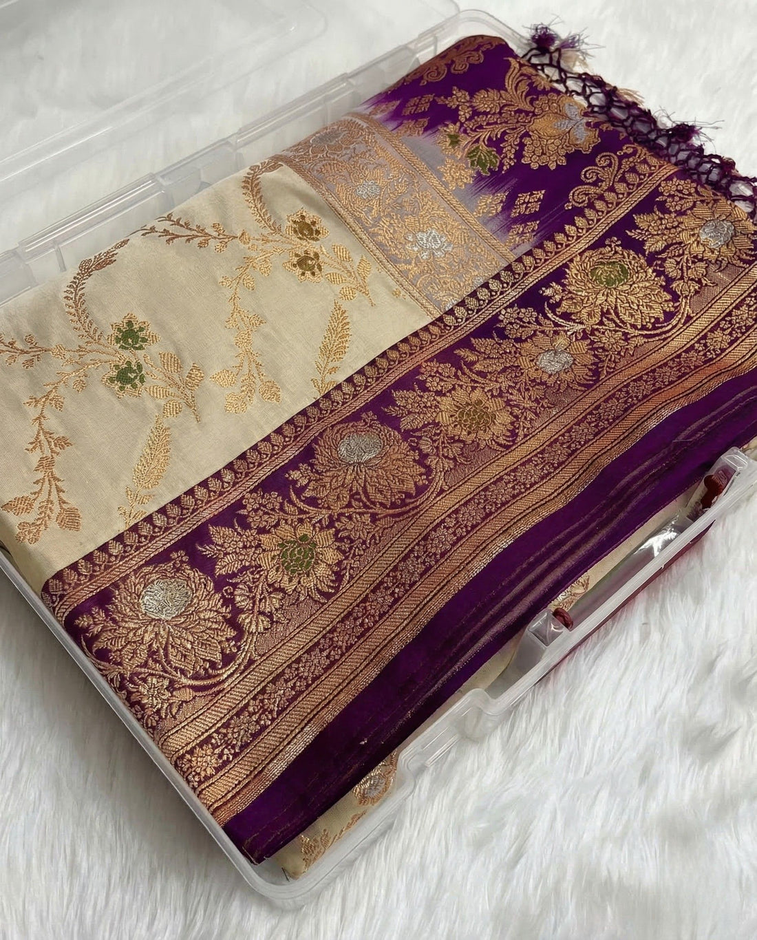 Vidhatri - Purple Banarasi Pure Mashru Satin Silk Saree With Rich Zari Jaal