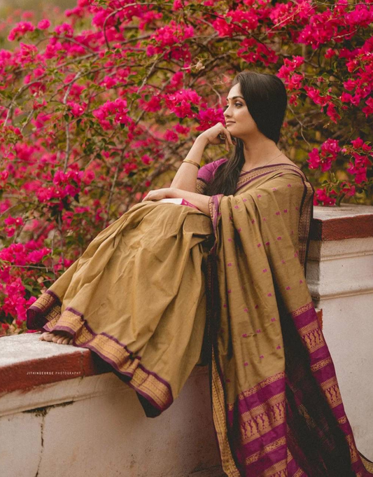 Anjali Dark Sand Cotton Silk Saree