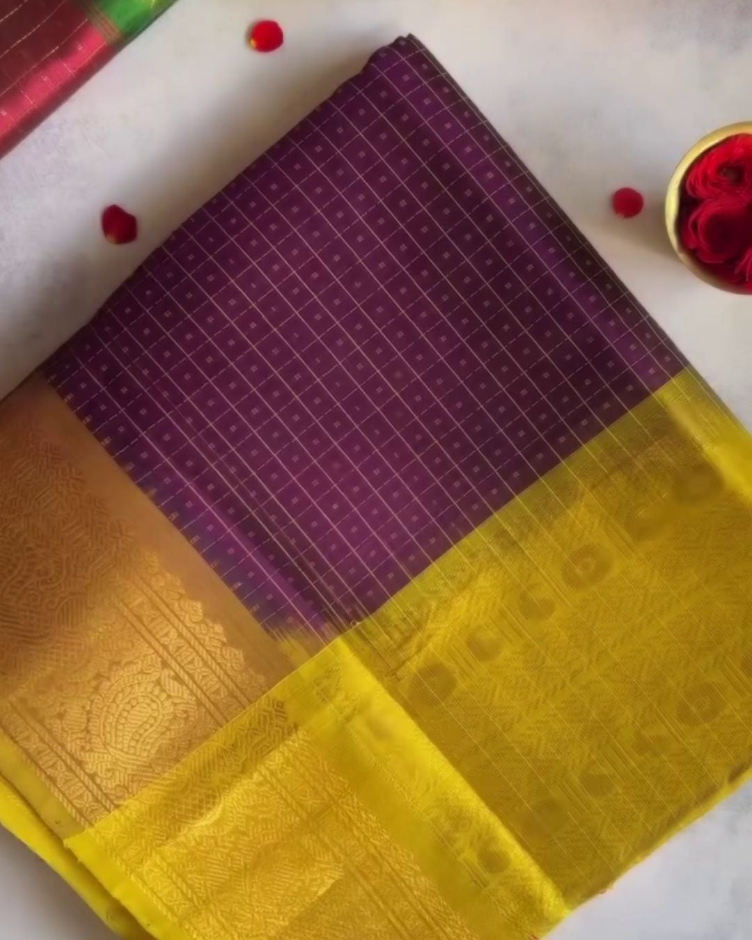Ritu - Purple Soft Silk Saree with Zari Check Border