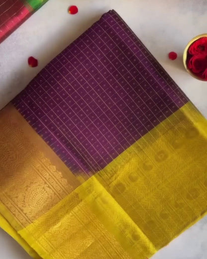 Ritu - Purple Soft Silk Saree with Zari Check Border