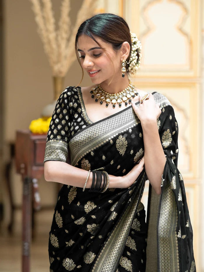 Sudha Black Banarasi Silk Saree