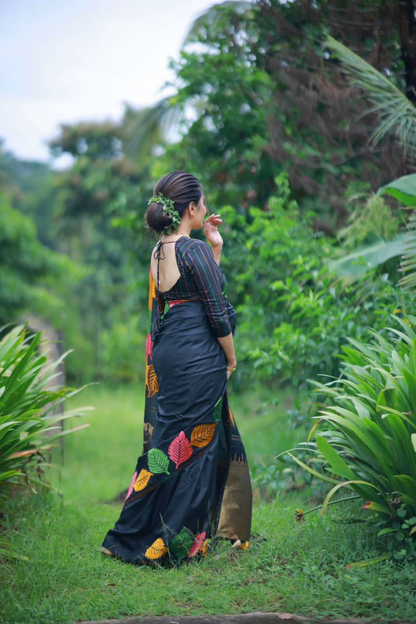 Lustrous Ember - Black Pure Golden Zari Saree