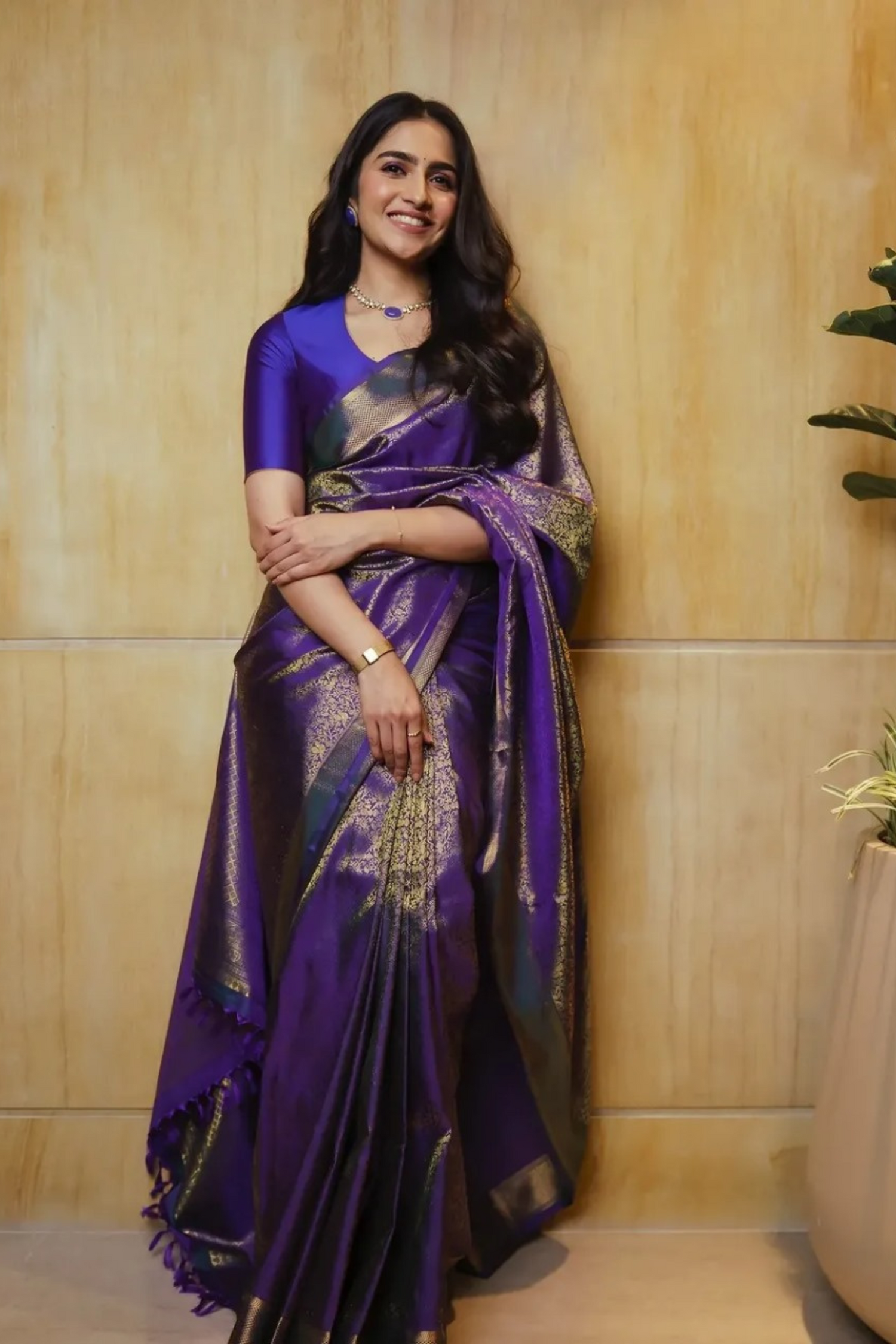 Aurora loom - Purple Banarasi Soft Silk Saree