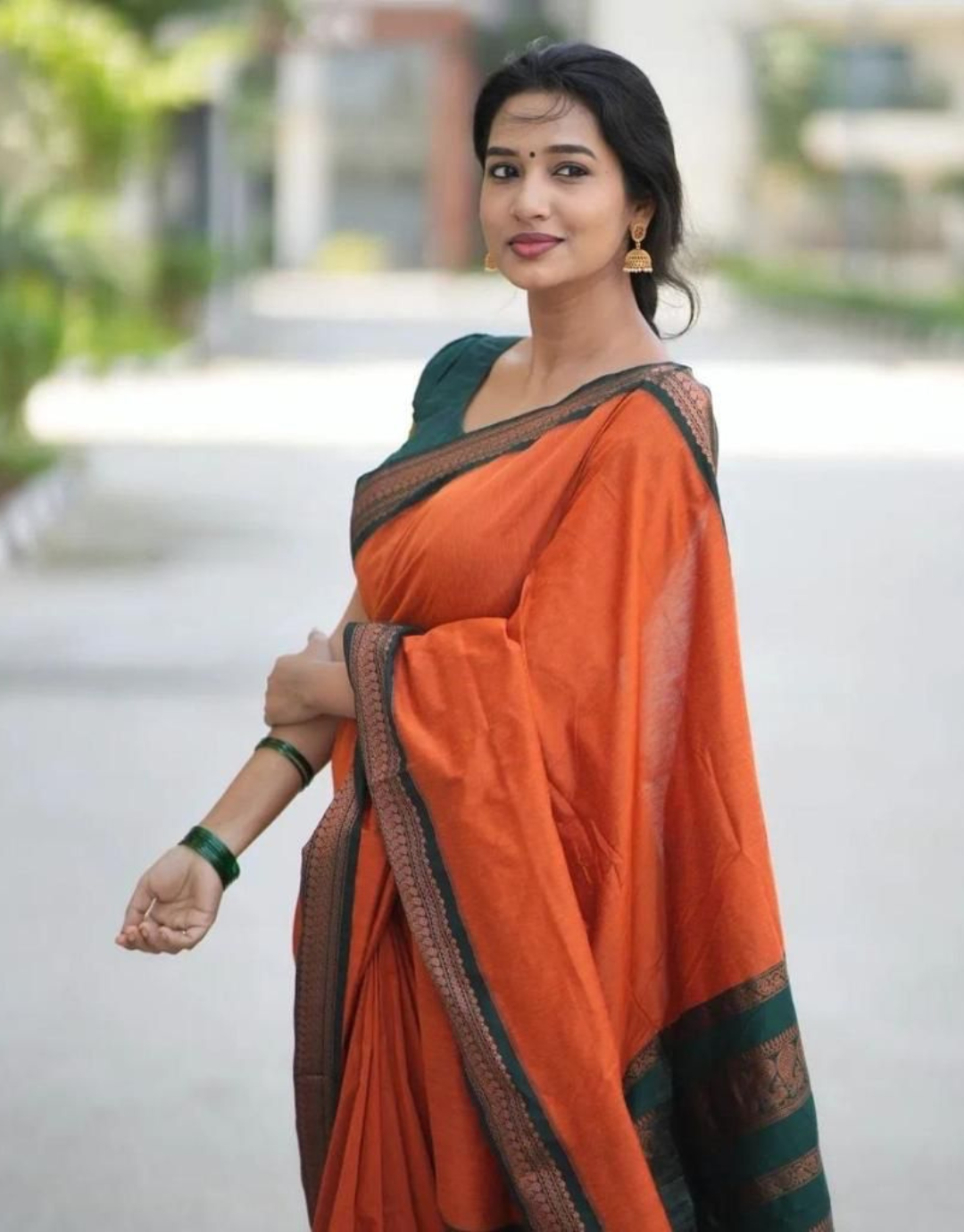 Bhavna Orange Linen Cotton Saree 