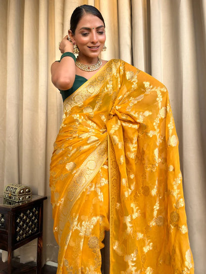 Laita Yellow Banarasi Silk Saree