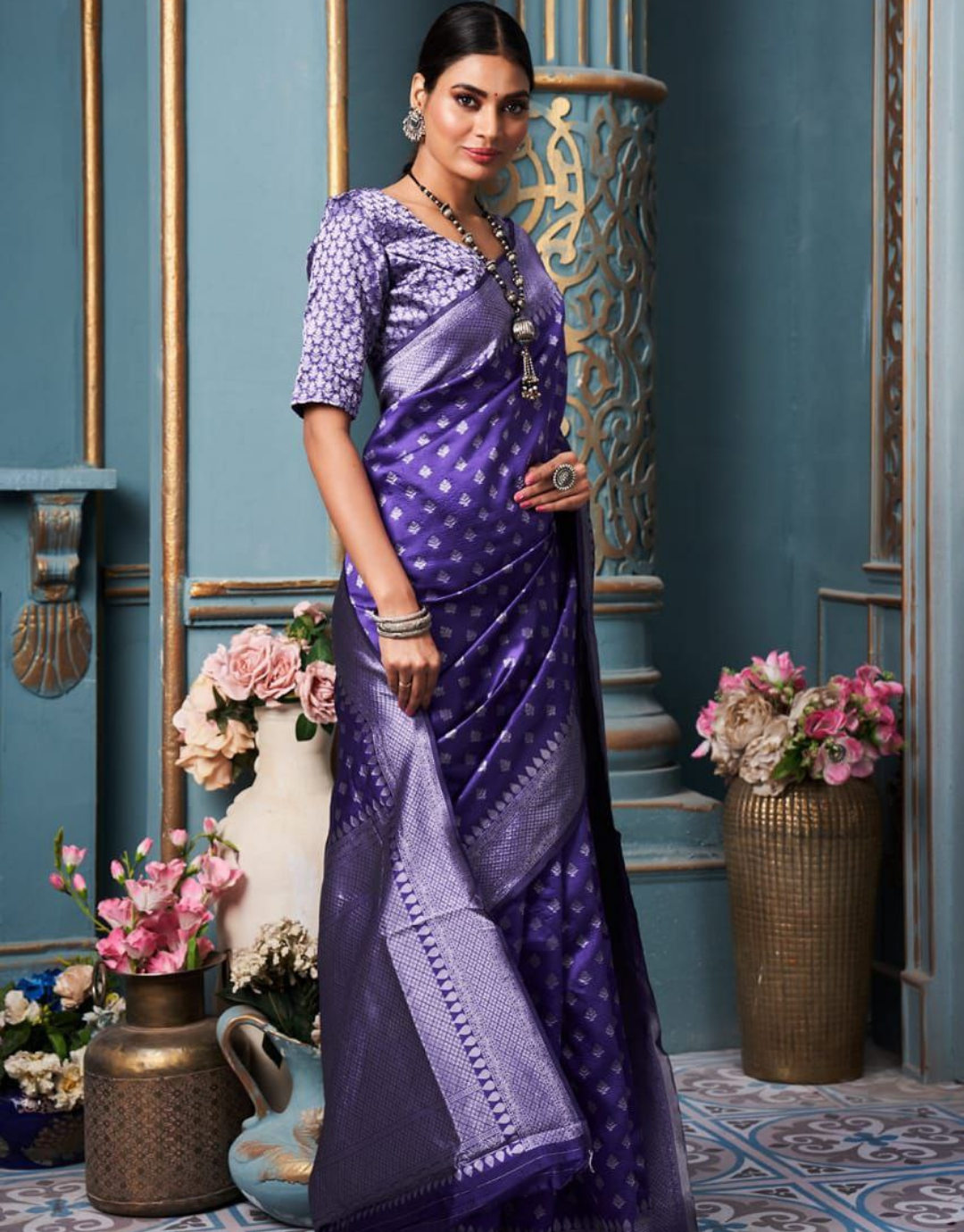 Shushila Purple Kanchipuram Saree