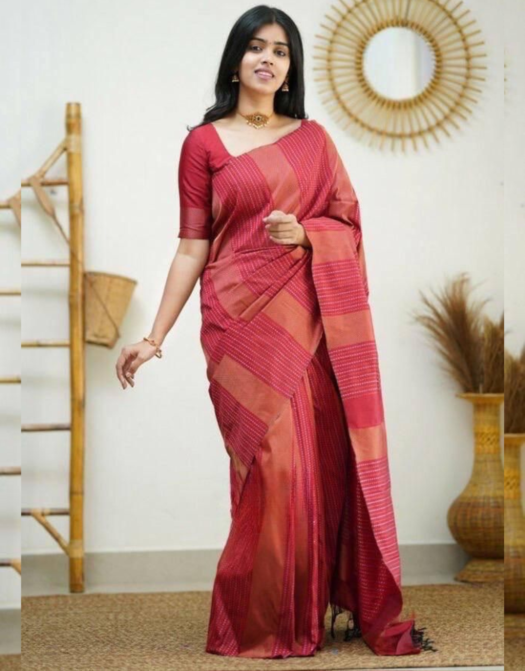 Vruti Red Soft Silk Saree With Blouse