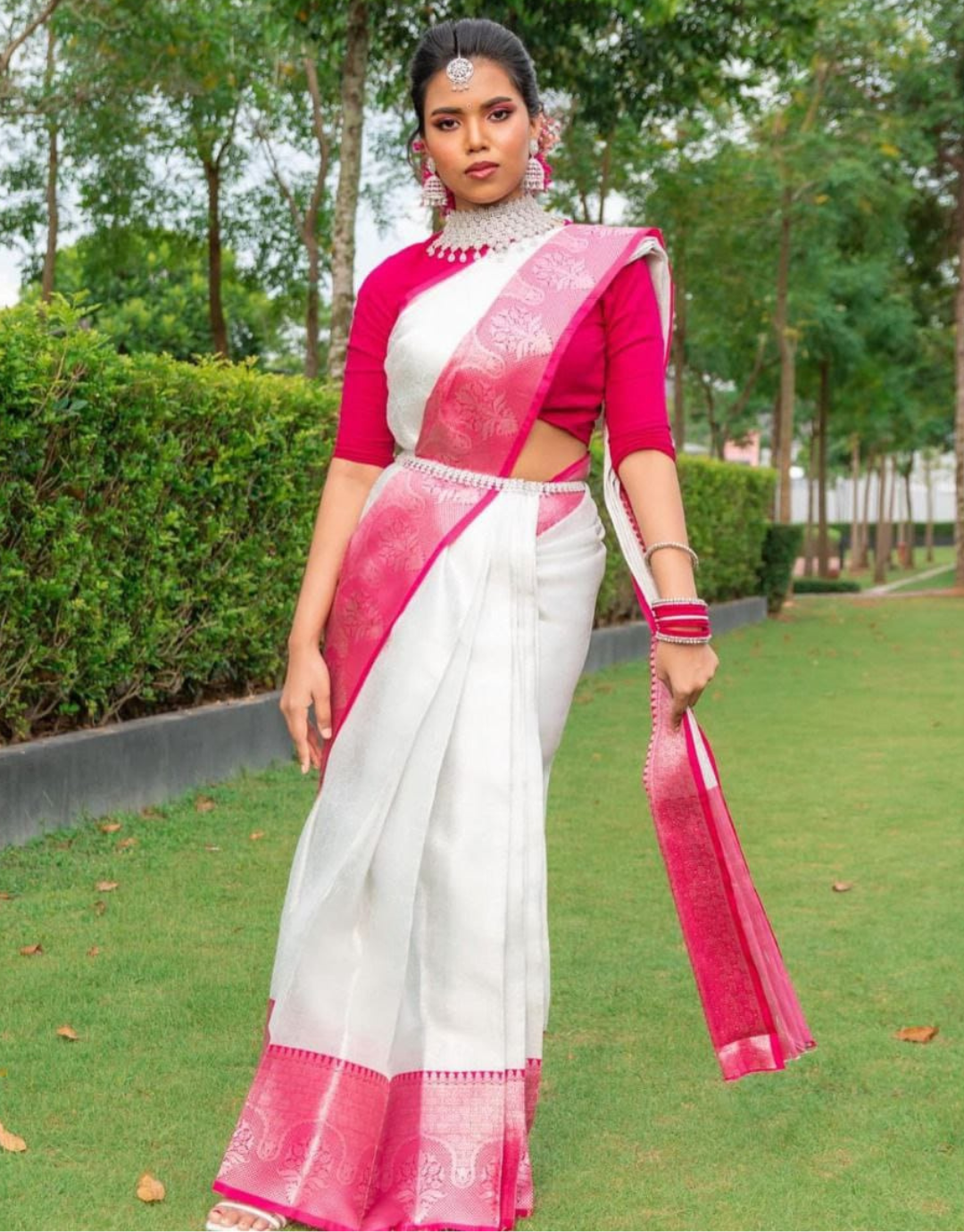 Sherya White Kanchipuram saree