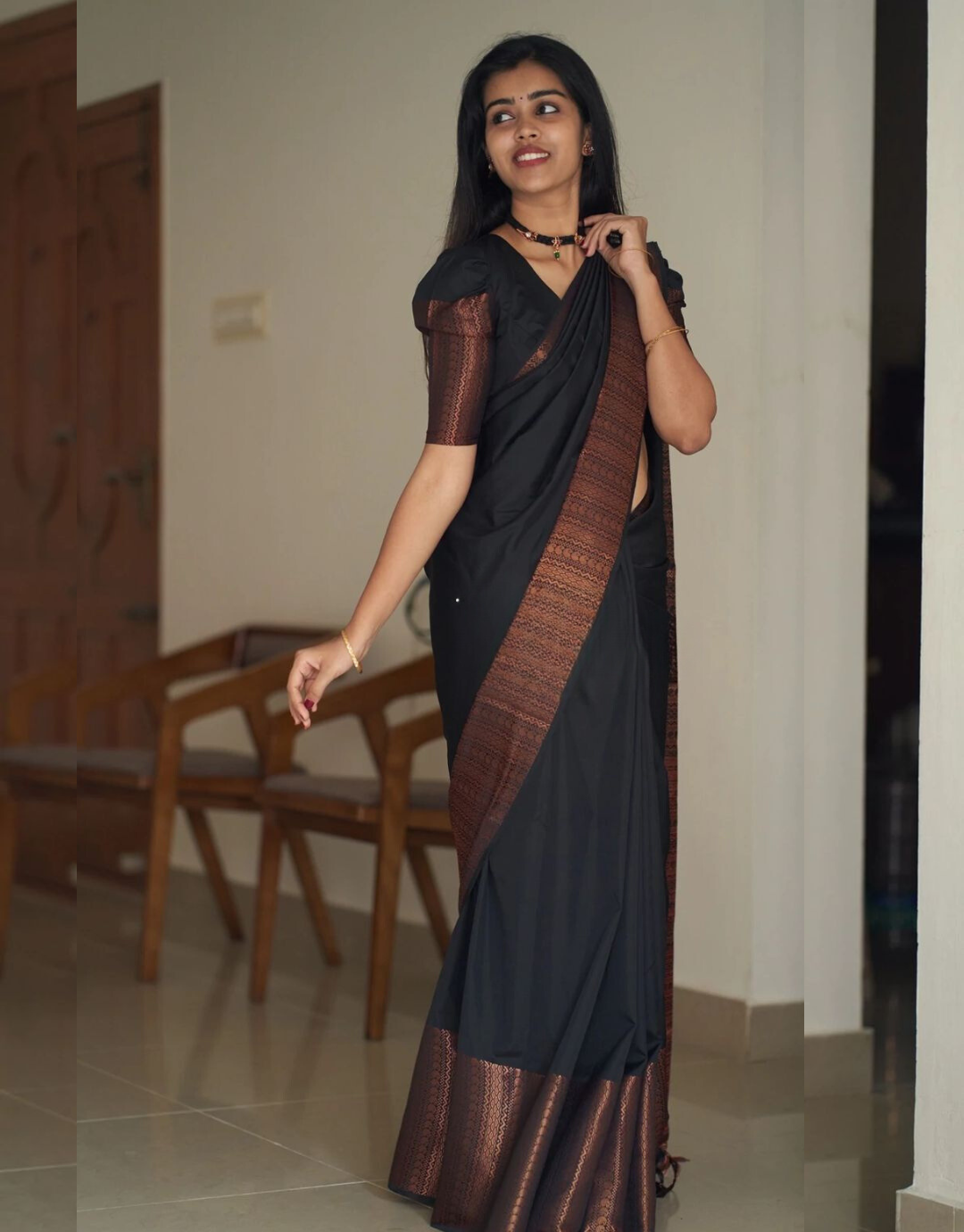 Urvisha Black Soft Silk Saree