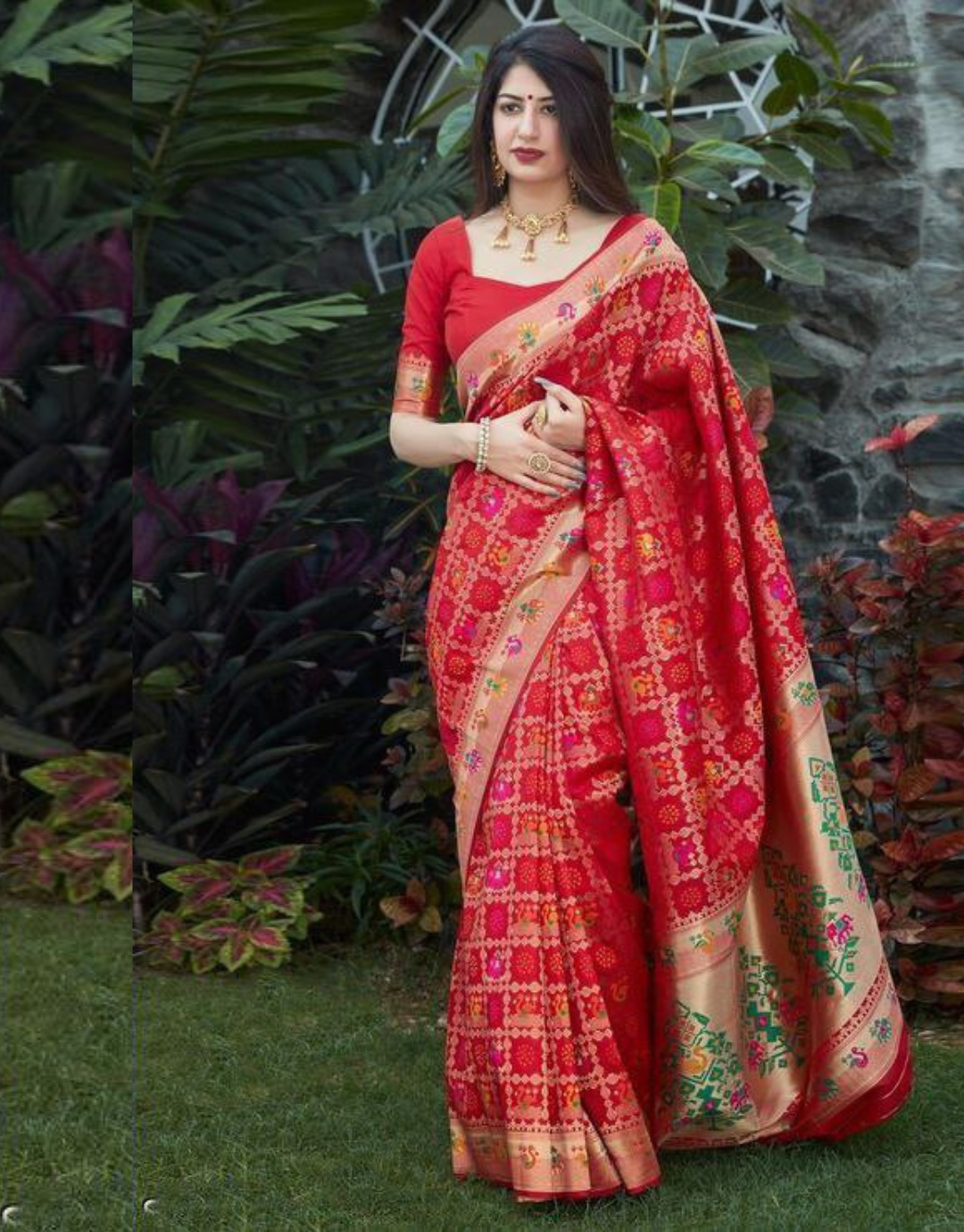 Aarohi Red Soft Banarasi Silk Saree With Attached Blouse