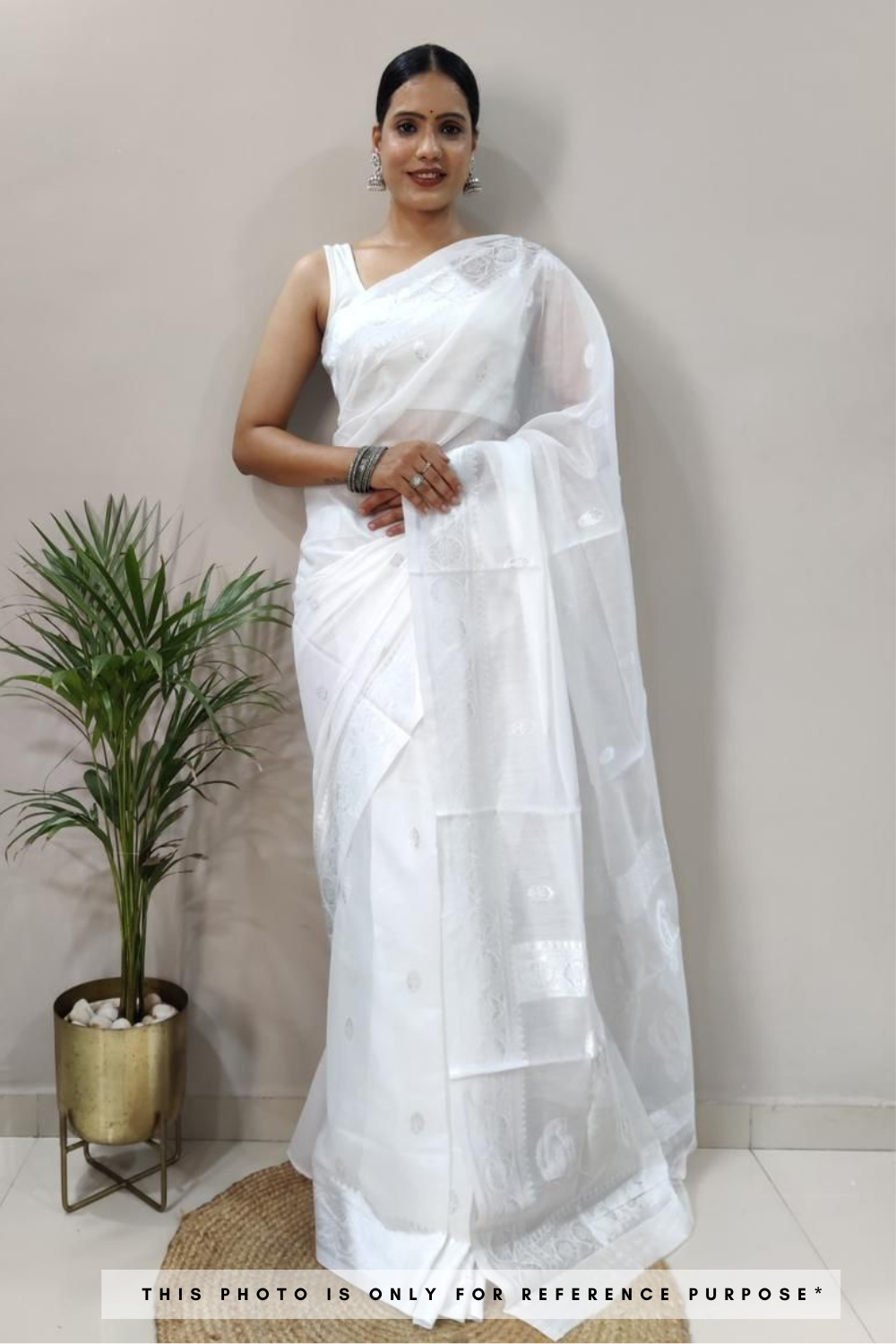 Tulsi White Linen Cotton Saree