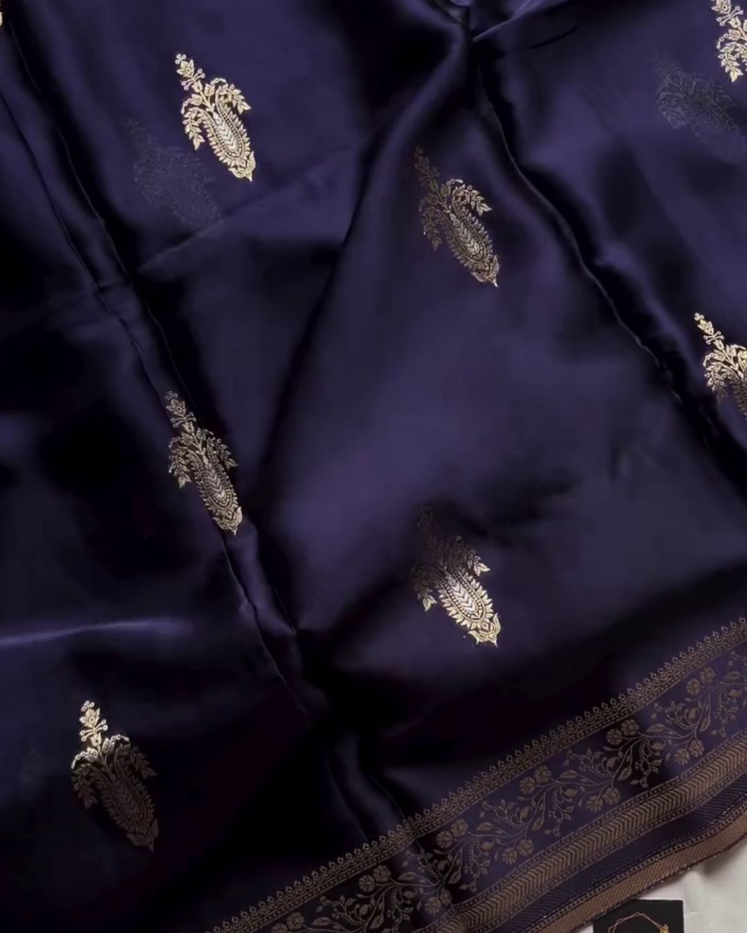 Varuni - Navy Blue Banarasi Silk Saree with Zari Floral Border