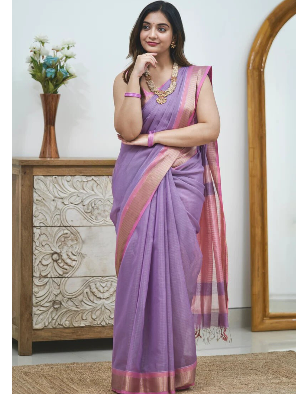 Prerna Lavender Linen Cotton Saree