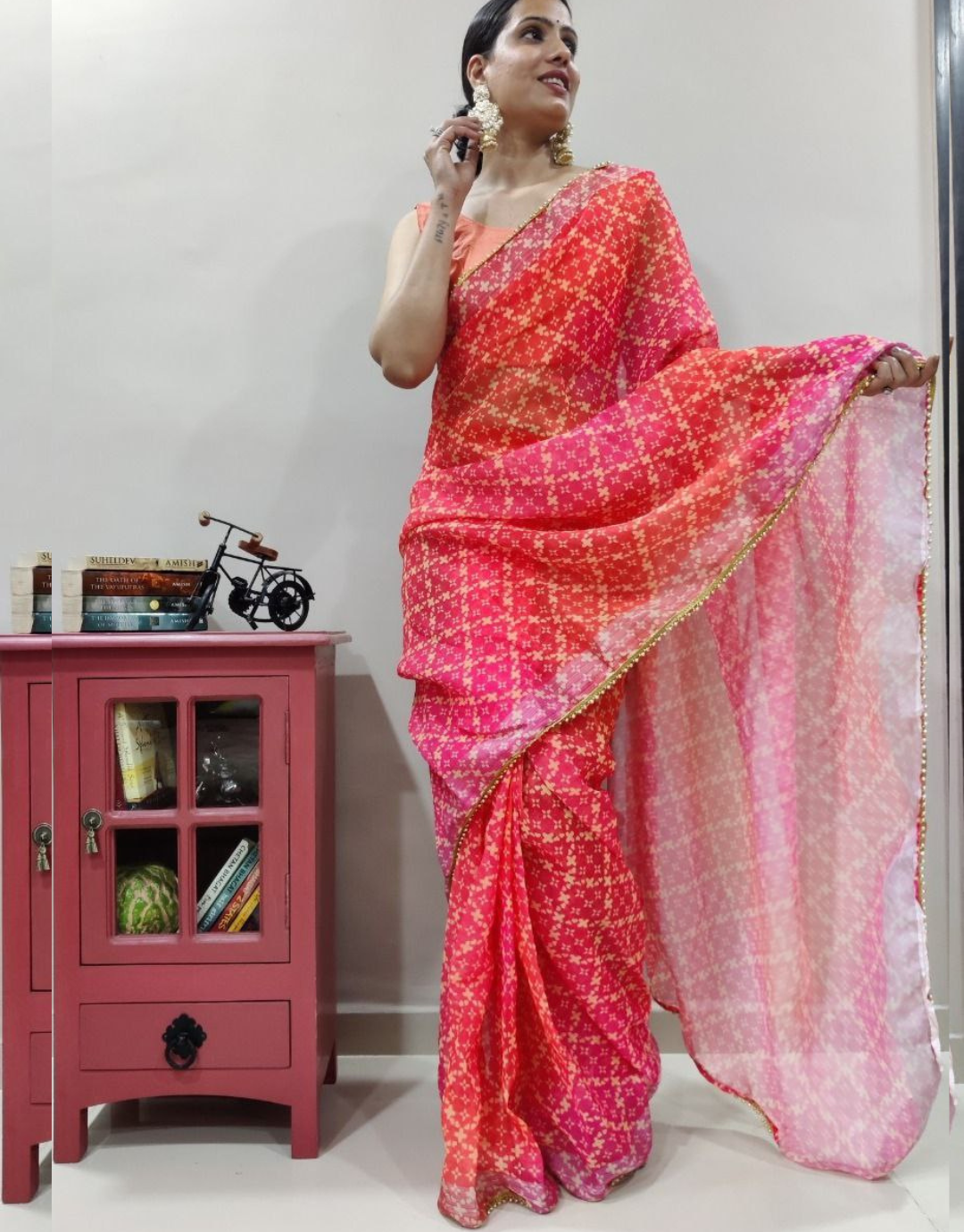 Mahi Reddish Pink Just One Minute Ready To Wear Soft Silk Saree