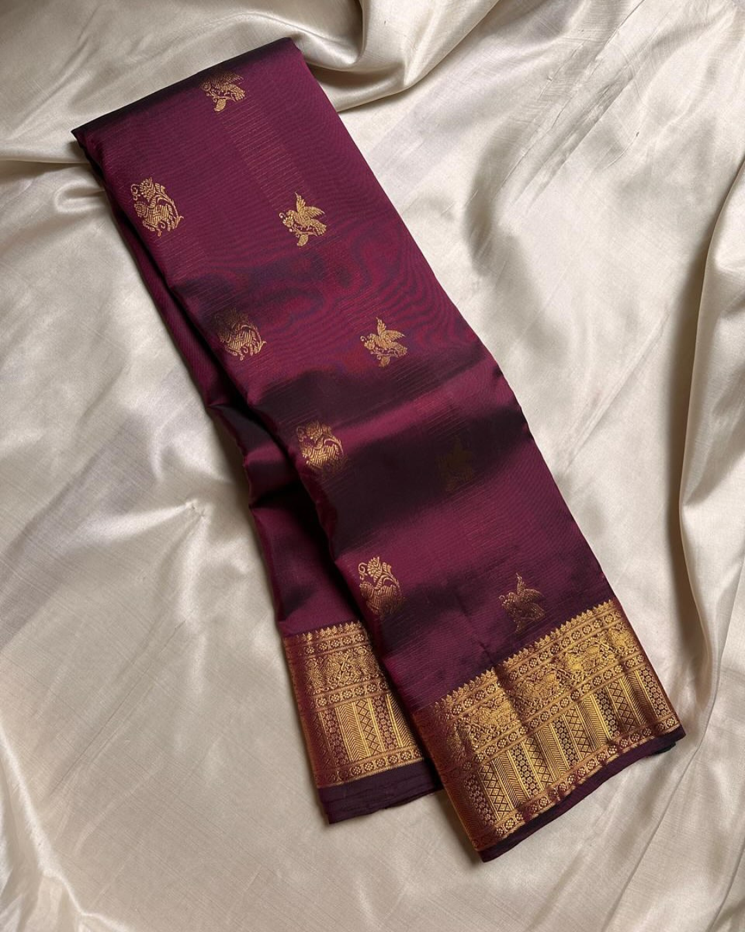 Kavya - Wine Purple Kanjivaram Saree with Zari Motifs