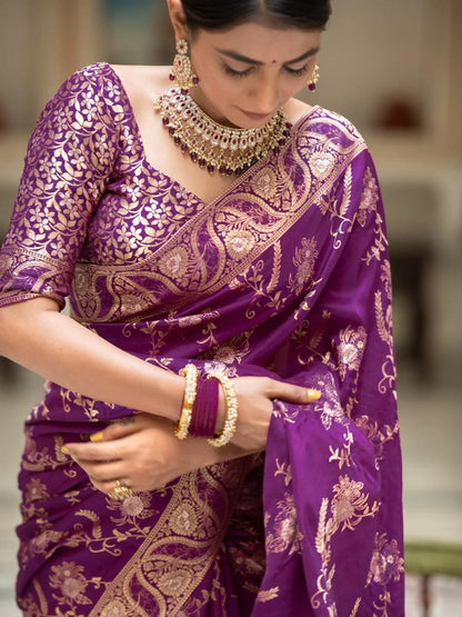 Hema Purple Banarasi Silk Saree