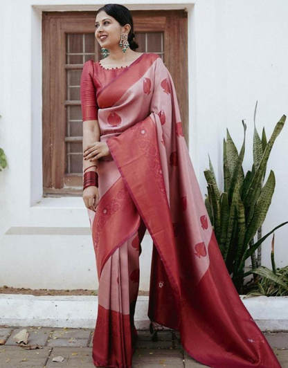 Neemi Grey Pink Soft Silk Saree